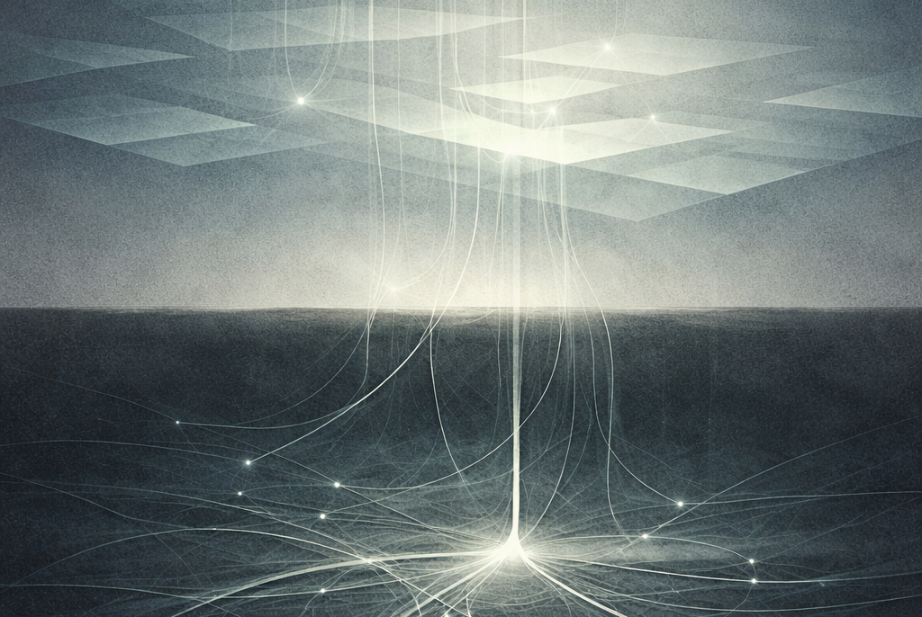 Abstract layered planes illustrating cross-tier signal divergence in the semiconductor value chain
