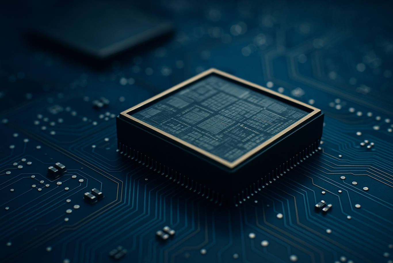 Close-up of a semiconductor chip on a circuit board – symbolizing global supply chain challenges and resilience strategies.